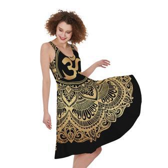 Gold Om Mandala Print Sleeveless Knee Length Dress | Newhawaiianshirts CA