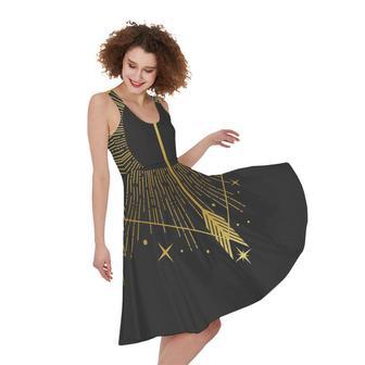 Gold Sagittarius Sign Print Sleeveless Knee Length Dress | Newhawaiianshirts UK