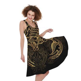 Gold Scorpio Print Sleeveless Knee Length Dress | Newhawaiianshirts AU