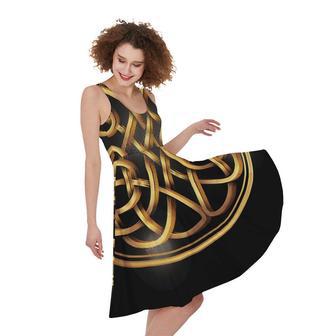 Golden Celtic Knot Print Sleeveless Knee Length Dress | Newhawaiianshirts AU