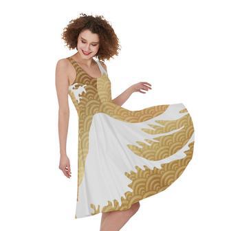 Golden Kanagawa Wave Print Sleeveless Knee Length Dress | Newhawaiianshirts DE