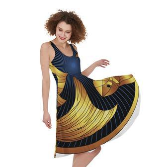 Golden Pisces Zodiac Sign Print Sleeveless Knee Length Dress | Newhawaiianshirts UK