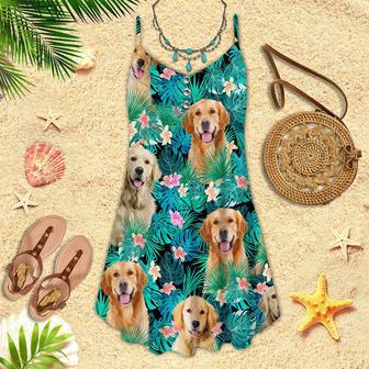 Golden Retriever Tropical Spaghetti Strap Summer Dress | Newhawaiianshirts