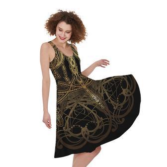 Golden Spiritual Dragonfly Print Sleeveless Knee Length Dress | Newhawaiianshirts AU