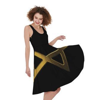 Golden Star of David Print Sleeveless Knee Length Dress | Newhawaiianshirts UK