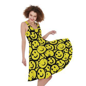 Graffiti Happy Emoji Pattern Print Sleeveless Knee Length Dress | Newhawaiianshirts CA