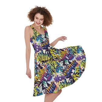 Graffiti Text Pattern Print Sleeveless Knee Length Dress | Newhawaiianshirts