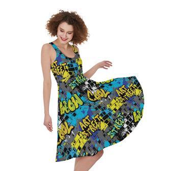 Graffiti Wall Print Sleeveless Knee Length Dress | Newhawaiianshirts