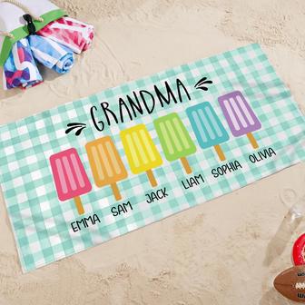 Grandma Flag Theme Personalized Beach Towels Featuring Grandkids | Newhawaiianshirts DE