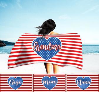 Grandma Grandkids Flag Design Personalized Lovely Beach Towels Gift | Newhawaiianshirts