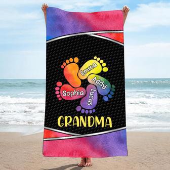 Grandma Mom Footprints Colorful Personalized Beach Towels Gift Idea | Newhawaiianshirts AU