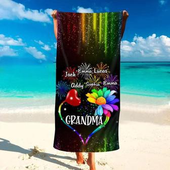 Grandma Rainbow Flower Firework Kids Personalized Beach Towels | Newhawaiianshirts CA