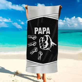 Grandpa Grandkids Hand In Hand Personalized Beach Towels Summer Gift | Newhawaiianshirts UK