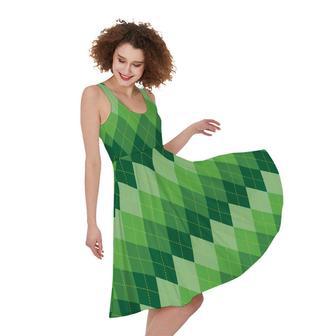 Grass Green Argyle Pattern Print Sleeveless Knee Length Dress | Newhawaiianshirts AU