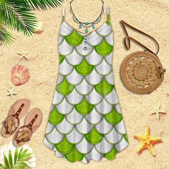 Green And White Mermaid Scales Spaghetti Strap Summer Dress | Newhawaiianshirts CA