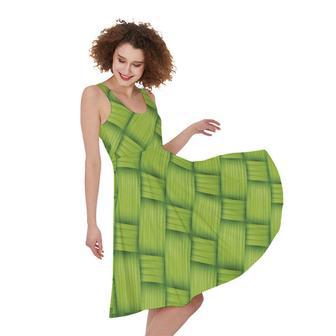 Green Bamboo Print Sleeveless Knee Length Dress | Newhawaiianshirts CA