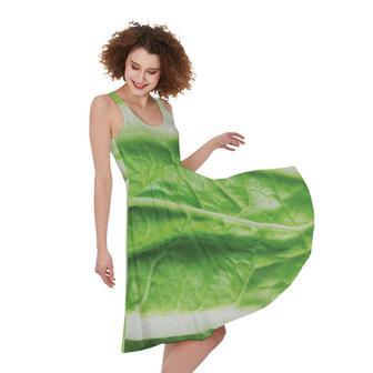 Green Cabbage Leaf Print Sleeveless Knee Length Dress | Newhawaiianshirts DE