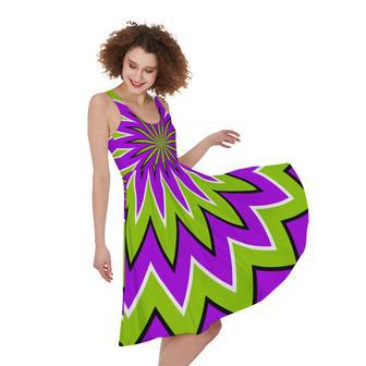 Green Flower Moving Optical Illusion Sleeveless Knee Length Dress | Newhawaiianshirts DE