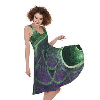 Green Fractal Print Sleeveless Knee Length Dress | Newhawaiianshirts