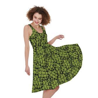 Green Hop Cone Pattern Print Sleeveless Knee Length Dress | Newhawaiianshirts AU