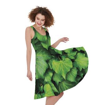 Green Ivy Leaf Print Sleeveless Knee Length Dress | Newhawaiianshirts UK