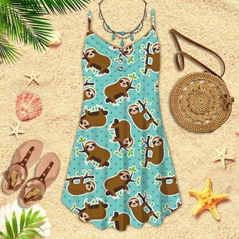 Green Lazy Sleeping Sloth Spaghetti Strap Summer Dress | Newhawaiianshirts