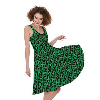 Green Leopard Print Sleeveless Knee Length Dress | Newhawaiianshirts AU