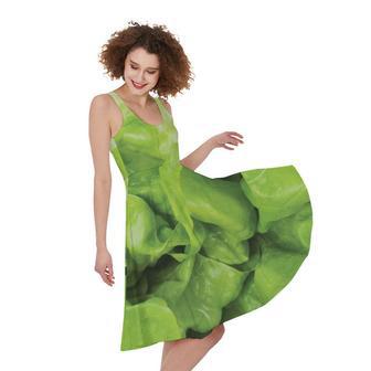 Green Lettuce Leaves Print Sleeveless Knee Length Dress | Newhawaiianshirts