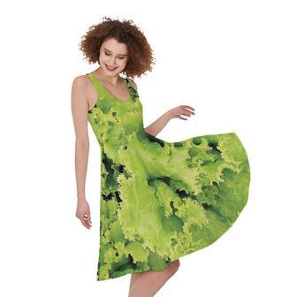 Green Lettuce Salad Print Sleeveless Knee Length Dress | Newhawaiianshirts AU