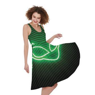 Green Light Alien Print Sleeveless Knee Length Dress | Newhawaiianshirts UK