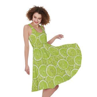 Green Lime Slices Pattern Print Sleeveless Knee Length Dress | Newhawaiianshirts CA