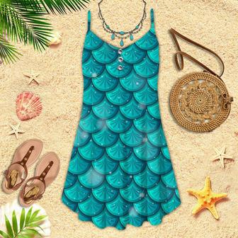 Green Mermaid Scales Spaghetti Strap Summer Dress | Newhawaiianshirts DE