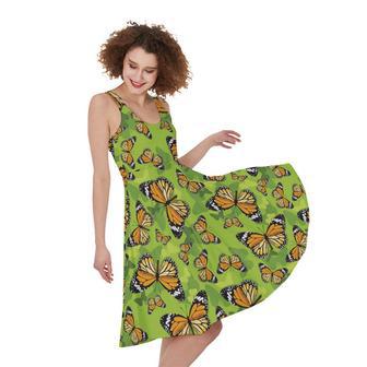 Green Monarch Butterfly Pattern Print Sleeveless Knee Length Dress | Newhawaiianshirts