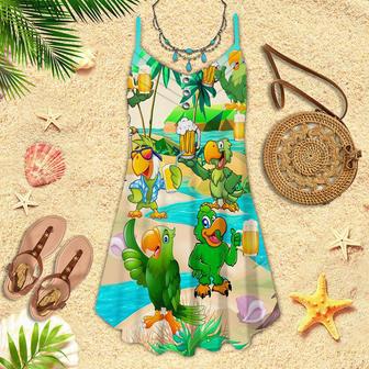 Green Parrot Drink Beer Oktoberfest Spaghetti Strap Summer Dress | Newhawaiianshirts DE