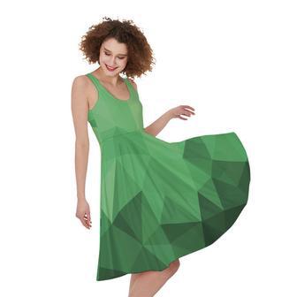 Green Polygonal Geometric Print Sleeveless Knee Length Dress | Newhawaiianshirts UK