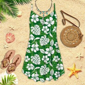 Green Seamless Aloha Green Spaghetti Strap Summer Dress | Newhawaiianshirts AU