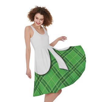 Green Shamrock Tartan Print Sleeveless Knee Length Dress | Newhawaiianshirts AU