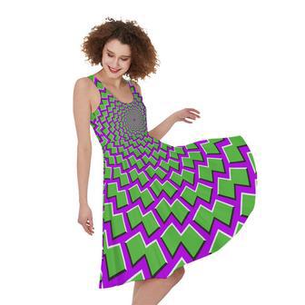 Green Shapes Moving Optical Illusion Sleeveless Knee Length Dress | Newhawaiianshirts