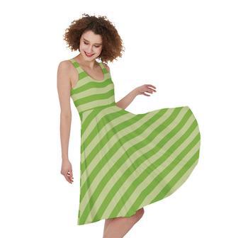 Green Striped Pattern Print Sleeveless Knee Length Dress | Newhawaiianshirts CA