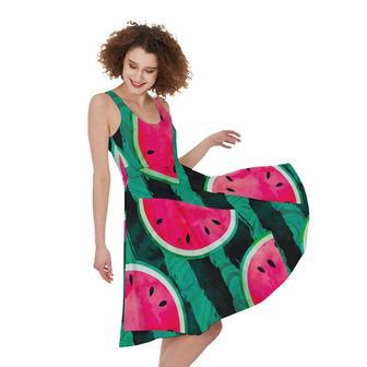 Green Striped Watermelon Pattern Print Sleeveless Knee Length Dress | Newhawaiianshirts UK