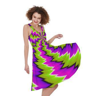 Green Vortex Moving Optical Illusion Sleeveless Knee Length Dress | Newhawaiianshirts AU