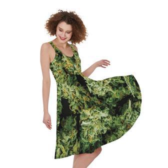 Green Weed Print Sleeveless Knee Length Dress | Newhawaiianshirts AU