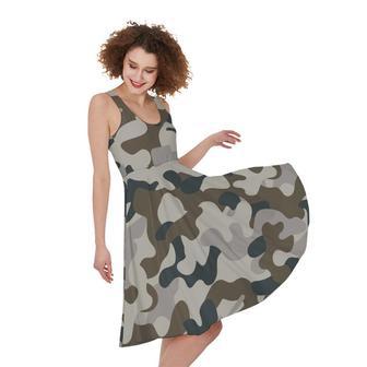 Grey And Brown Camouflage Print Sleeveless Knee Length Dress | Newhawaiianshirts AU