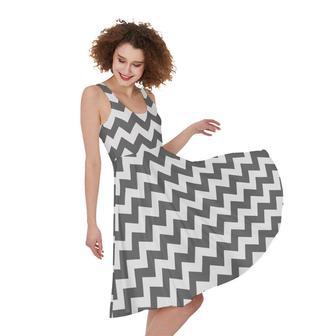 Grey And White Chevron Pattern Print Sleeveless Knee Length Dress | Newhawaiianshirts UK