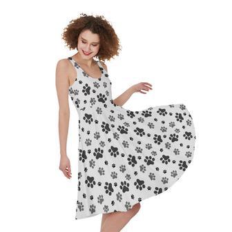 Grey Animal Paw Pattern Print Sleeveless Knee Length Dress | Newhawaiianshirts UK