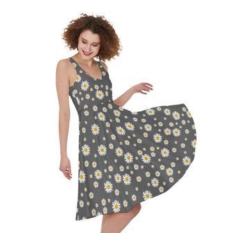 Grey Daisy Floral Pattern Print Sleeveless Knee Length Dress | Newhawaiianshirts CA