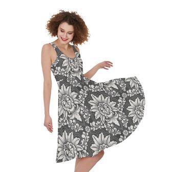 Grey Damask Pattern Print Sleeveless Knee Length Dress | Newhawaiianshirts DE