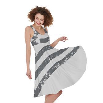 Grey Grunge American Flag Print Sleeveless Knee Length Dress | Newhawaiianshirts DE