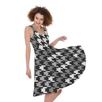 Grey Houndstooth Pattern Print Sleeveless Knee Length Dress | Newhawaiianshirts