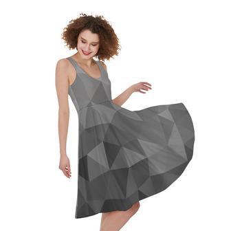 Grey Polygonal Geometric Print Sleeveless Knee Length Dress | Newhawaiianshirts UK